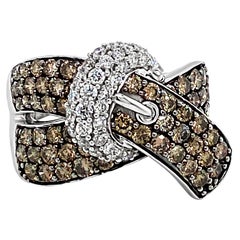 LeVian 14K White Gold Round Chocolate Brown Diamond Cluster Cocktail Buckle Ring