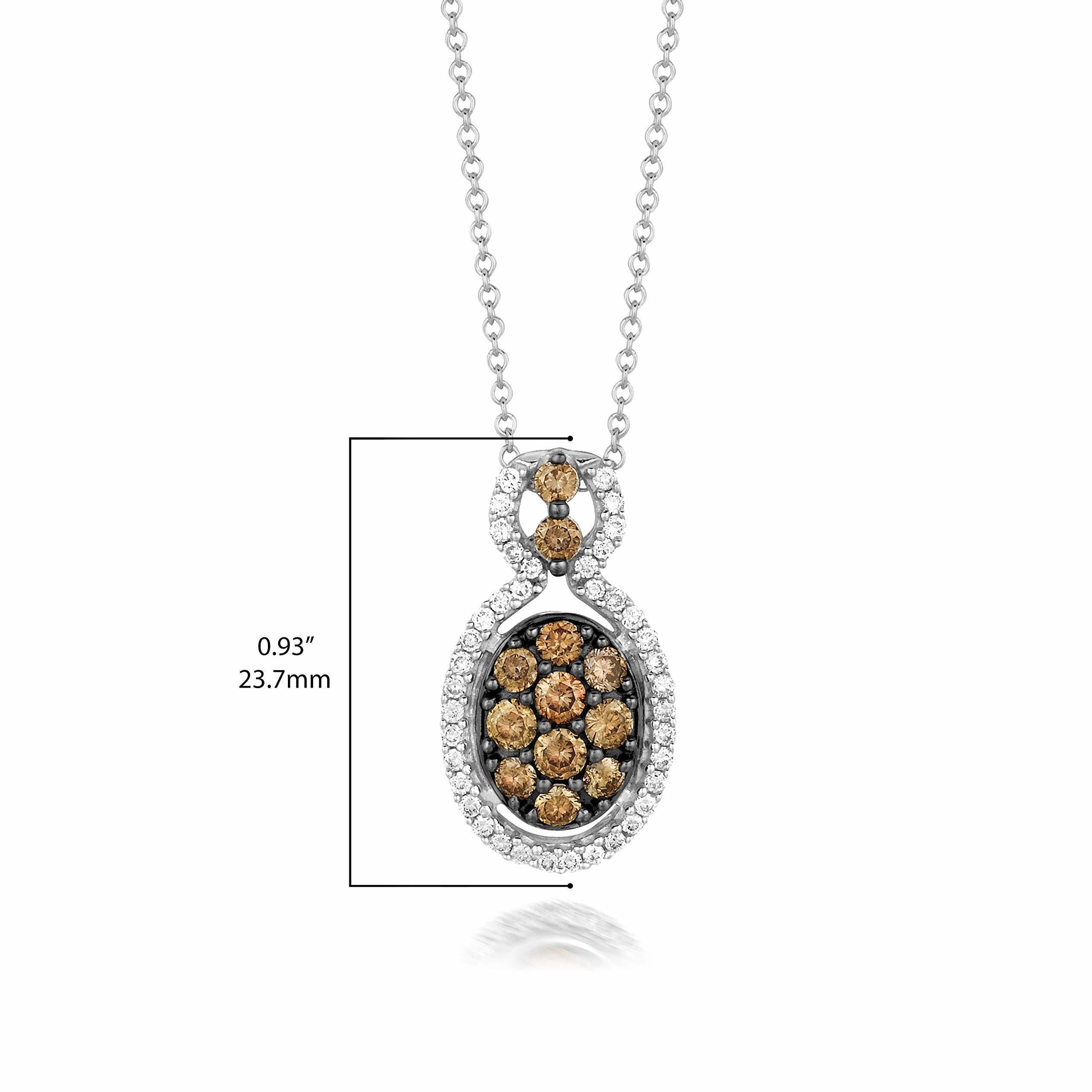 LeVian 14K White Gold Round Chocolate Brown Diamond Cluster Pendant Necklace In New Condition For Sale In Great Neck, NY
