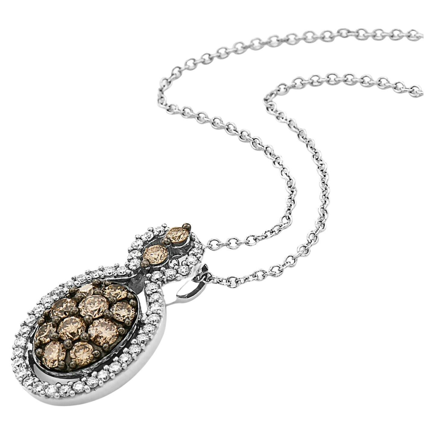 LeVian 14K White Gold Round Chocolate Brown Diamond Cluster Pendant Necklace For Sale