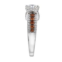 LeVian 14K White Gold Round Chocolate Brown Diamond Cocktail Bridal Wedding Ring