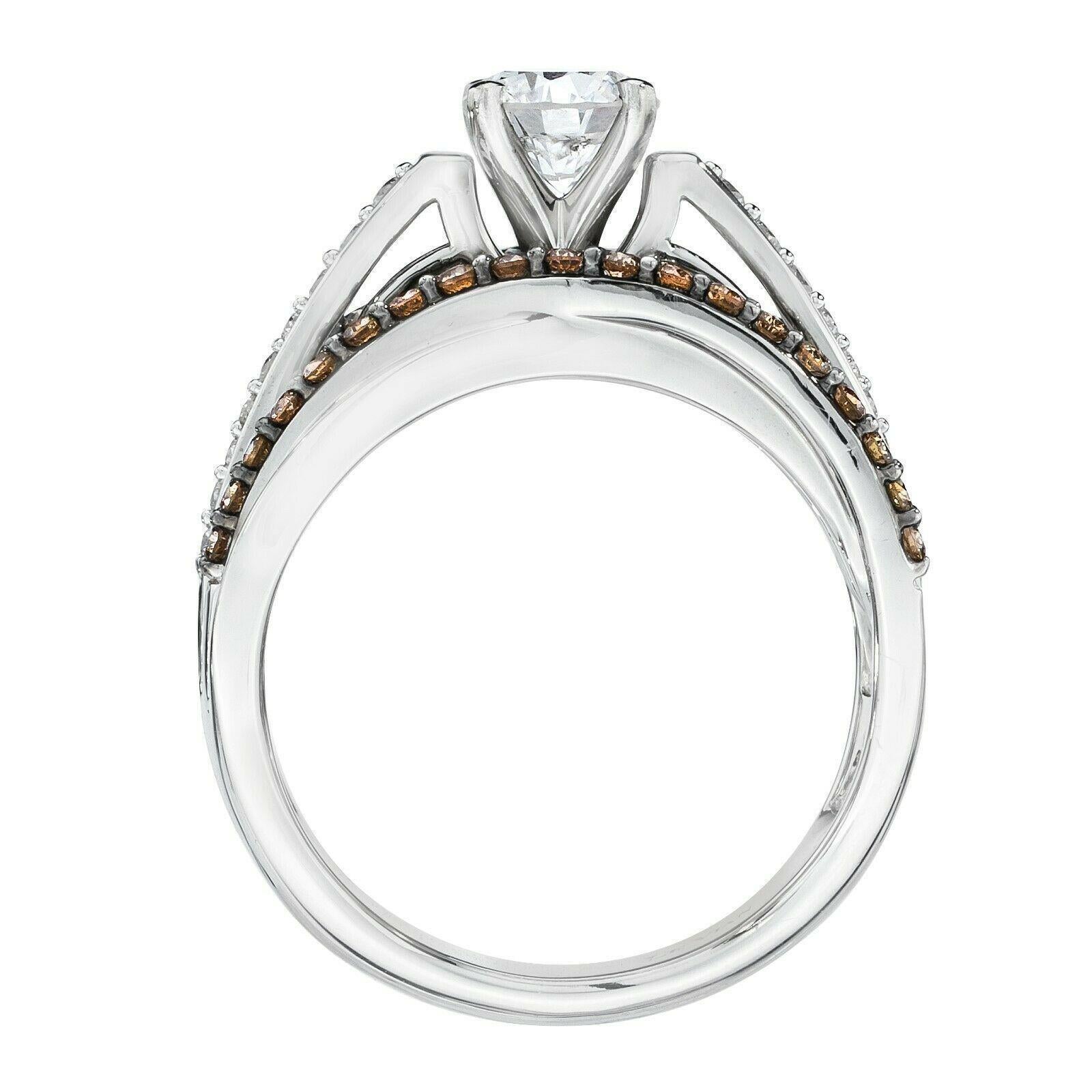 LeVian 14K White Gold Round Chocolate Brown Diamond Cocktail Bridal Wedding Ring In New Condition For Sale In Great Neck, NY