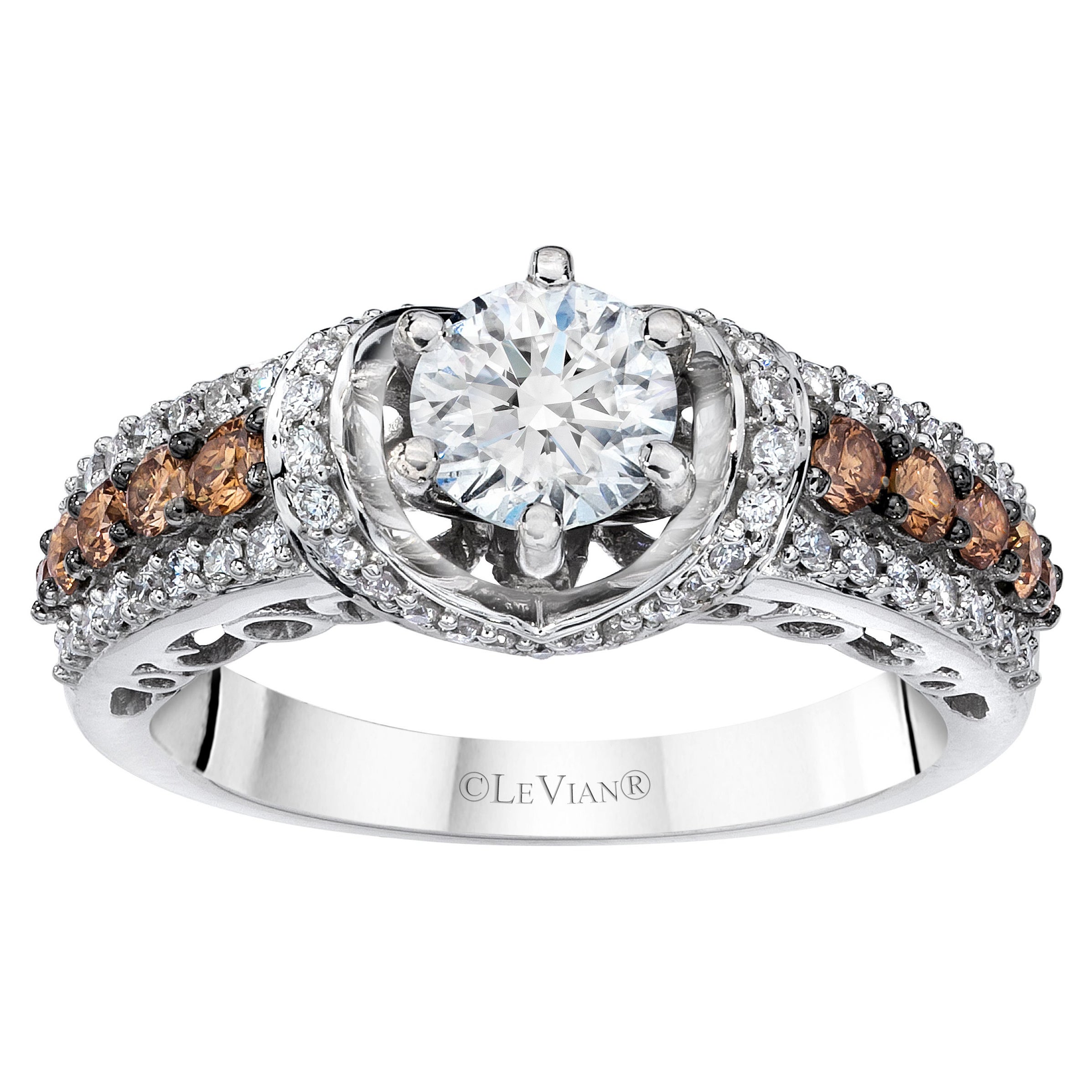 Anello nuziale cocktail con diamante marrone e cioccolato rotondo in oro bianco LeVian 14K