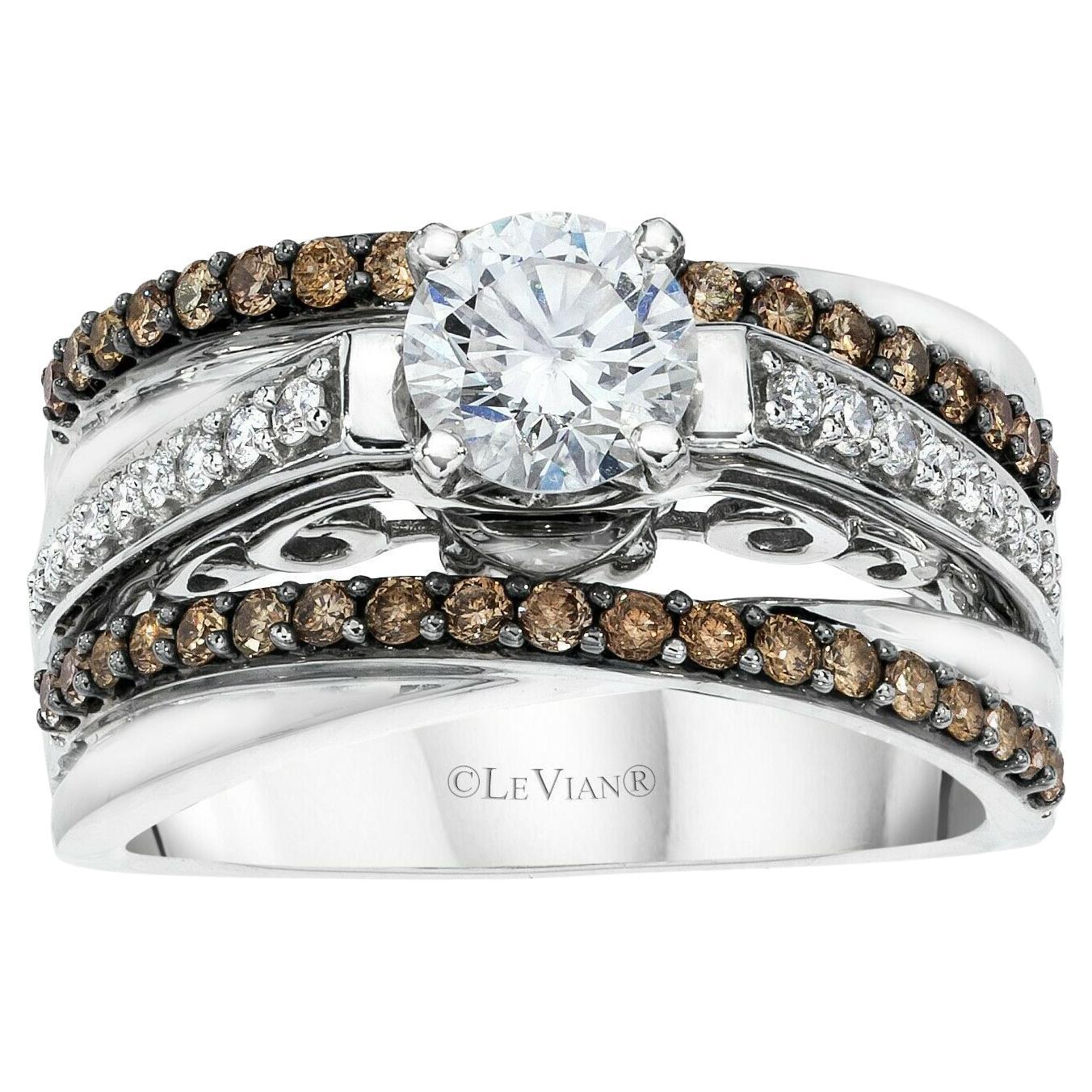 LeVian 14K White Gold Round Chocolate Brown Diamond Cocktail Bridal Wedding Ring