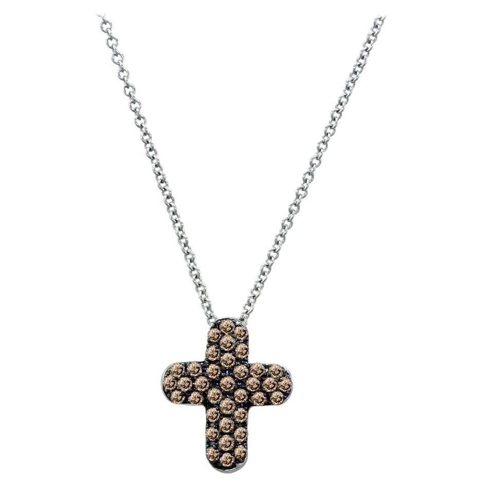LeVian 14K Oro Blanco Diamante Marrón Chocolate Redondo Collar Colgante Fantasía