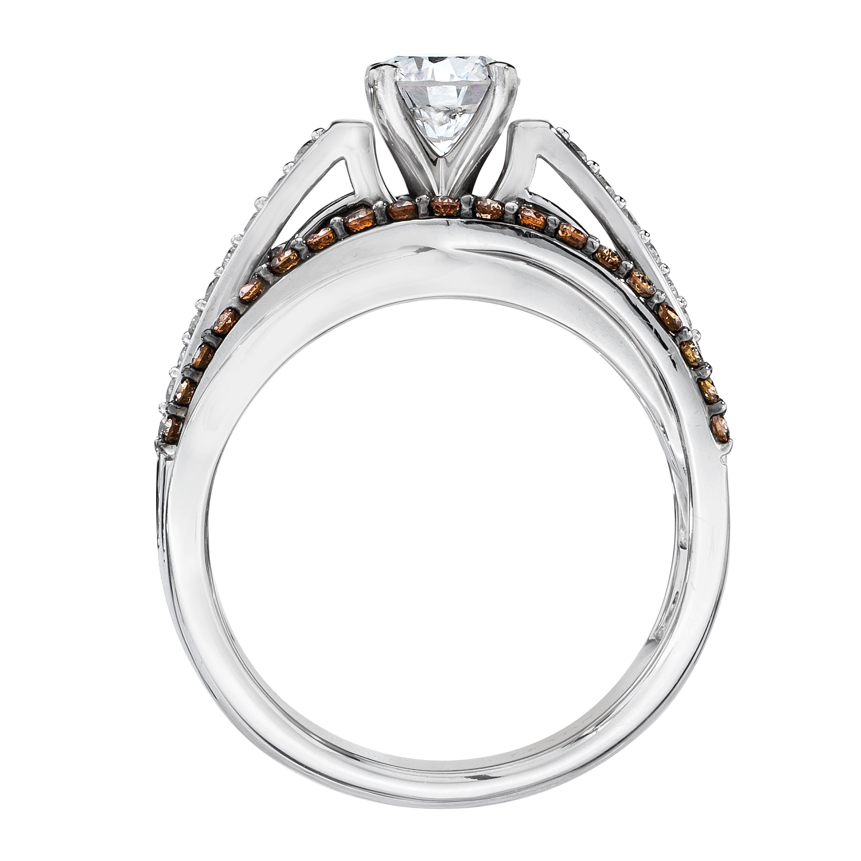 LeVian 14K White Gold Round Chocolate Brown Diamond Gorgeous Bridal Wedding Ring

