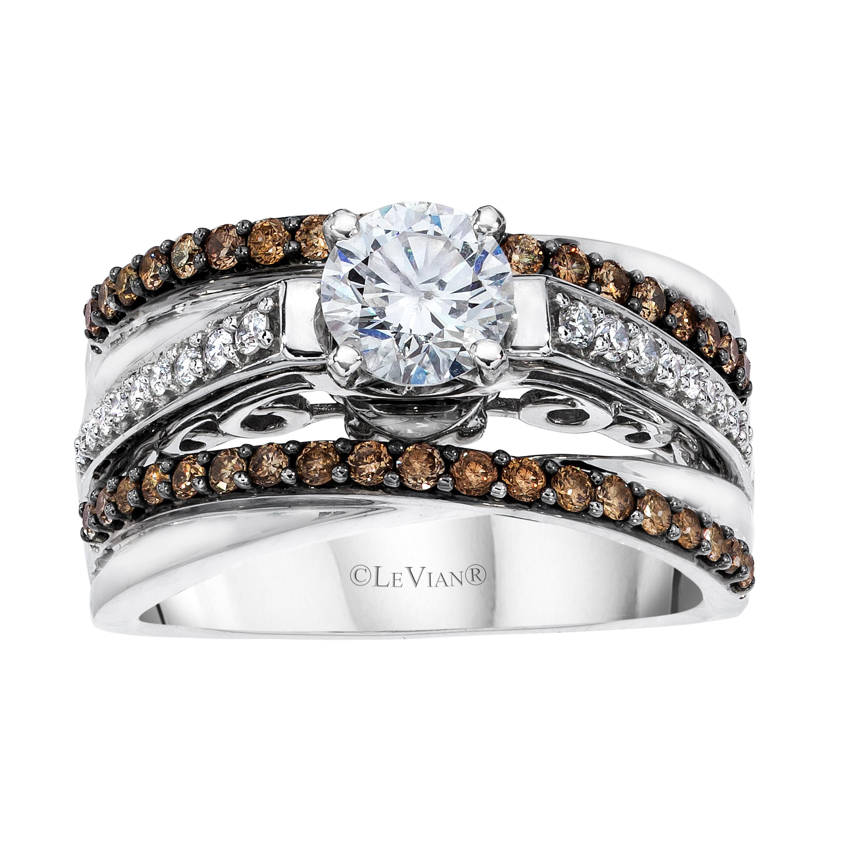 LeVian 14K White Gold Round Chocolate Brown Diamond Gorgeous Bridal Wedding Ring For Sale