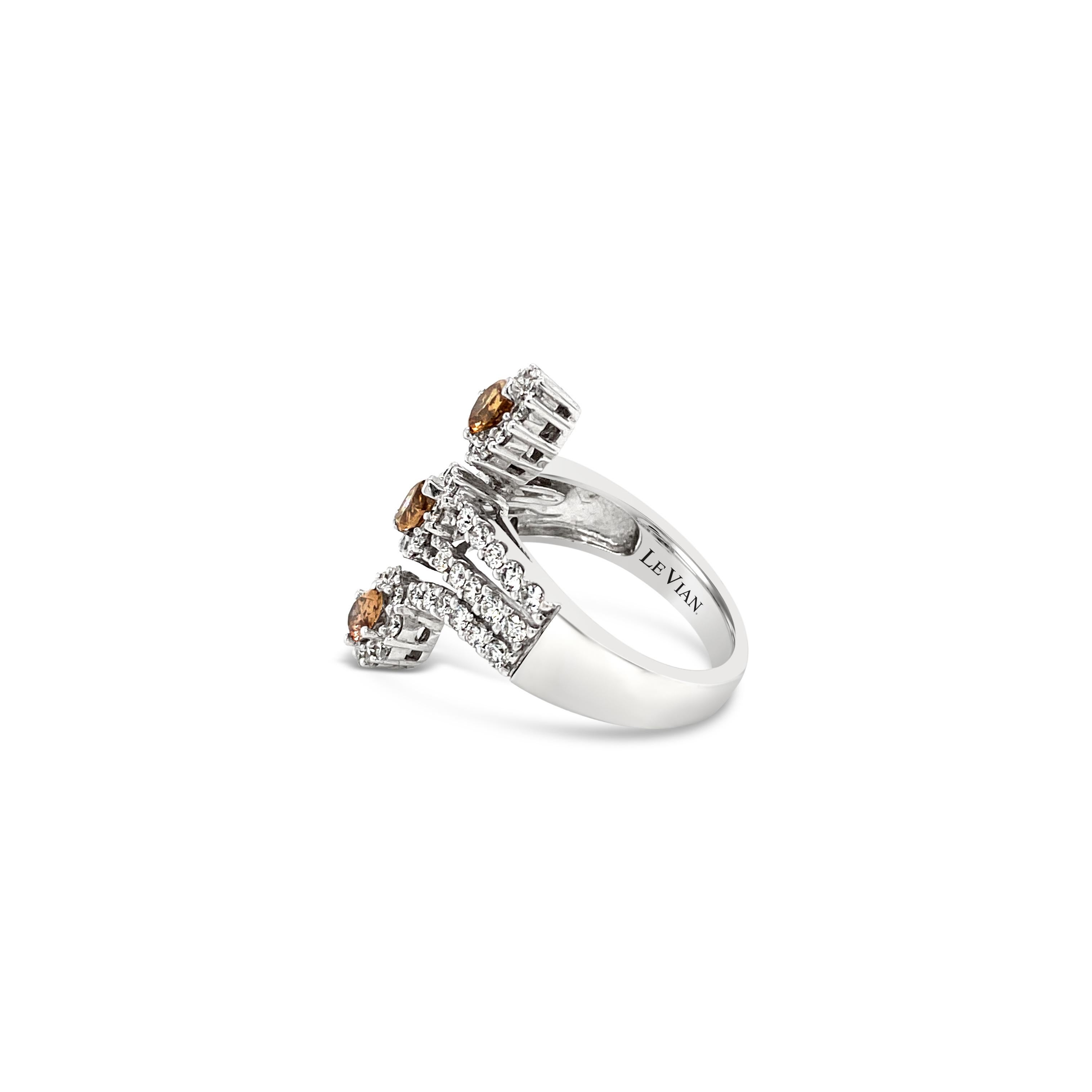 LeVian 14K White Gold Round Chocolate Brown Diamond Multi Halo Cocktail Ring In New Condition In Great Neck, NY