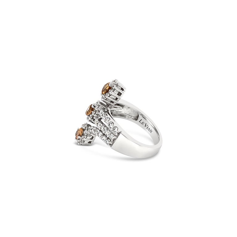 LeVian 14K White Gold Round Chocolate Brown Diamond Multi Halo Cocktail Ring In New Condition For Sale In Great Neck, NY