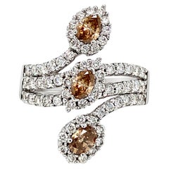 LeVian 14K White Gold Round Chocolate Brown Diamond Multi Halo Cocktail Ring