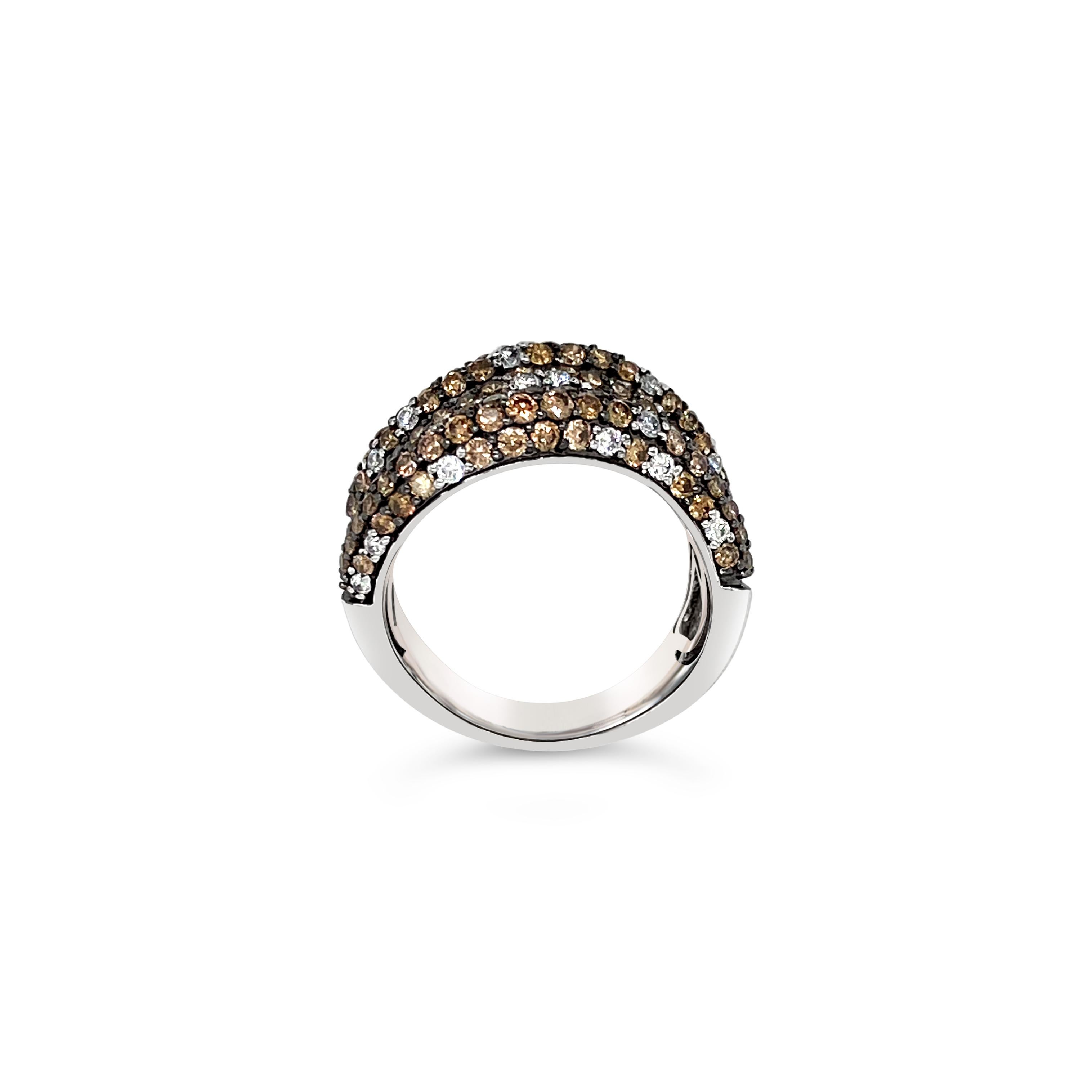 LeVian 14K White Gold Round Chocolate Brown Diamond New Multi Row Cocktail Ring
