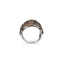 LeVian 14K White Gold Round Chocolate Brown Diamond New Multi Row Cocktail Ring