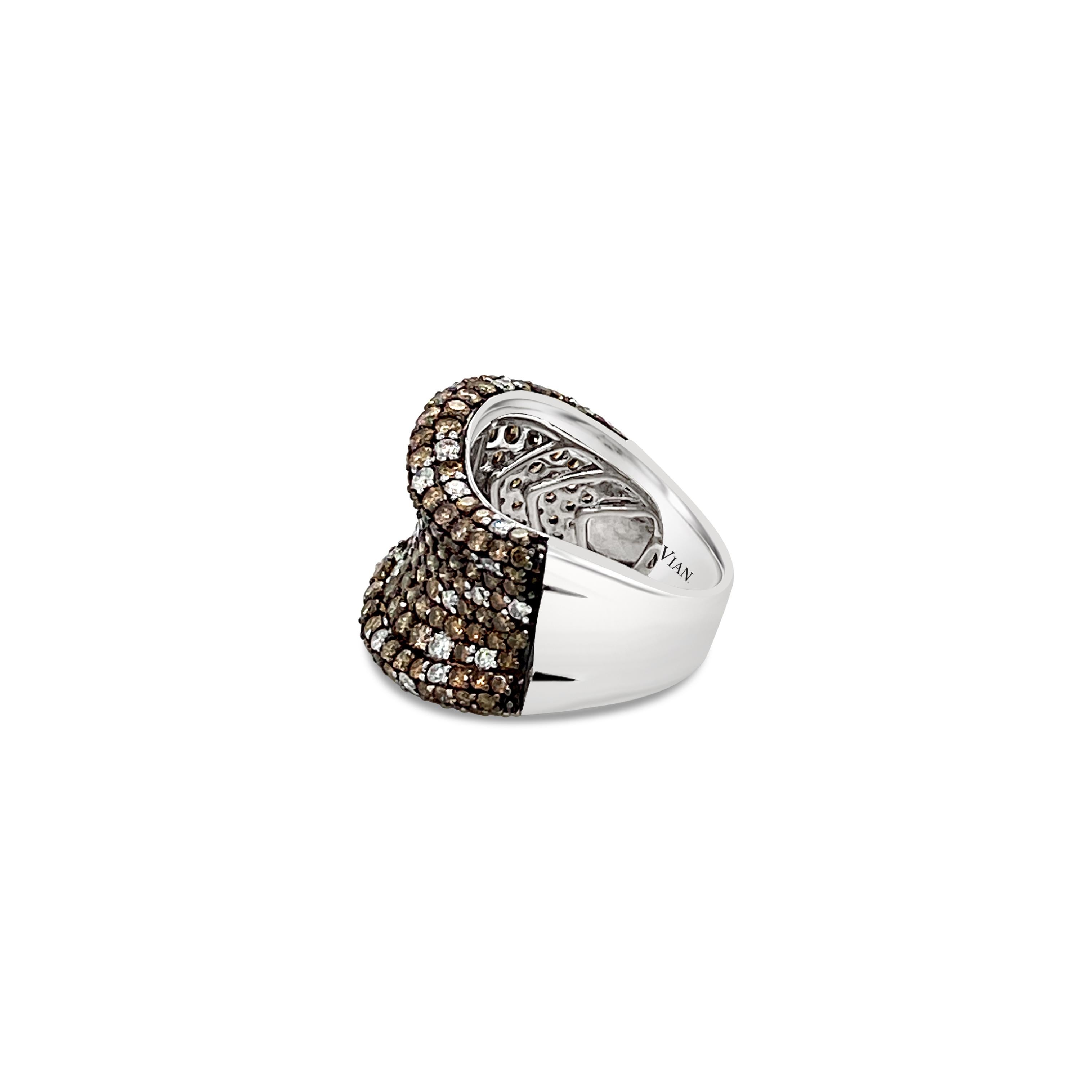 LeVian 14K White Gold Round Chocolate Brown Diamond New Multi Row Cocktail Ring In New Condition For Sale In Great Neck, NY