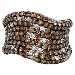 LeVian 14K Oro Blanco Diamante Marrón Chocolate Redondo Nuevo Anillo de Cóctel Multi Fila