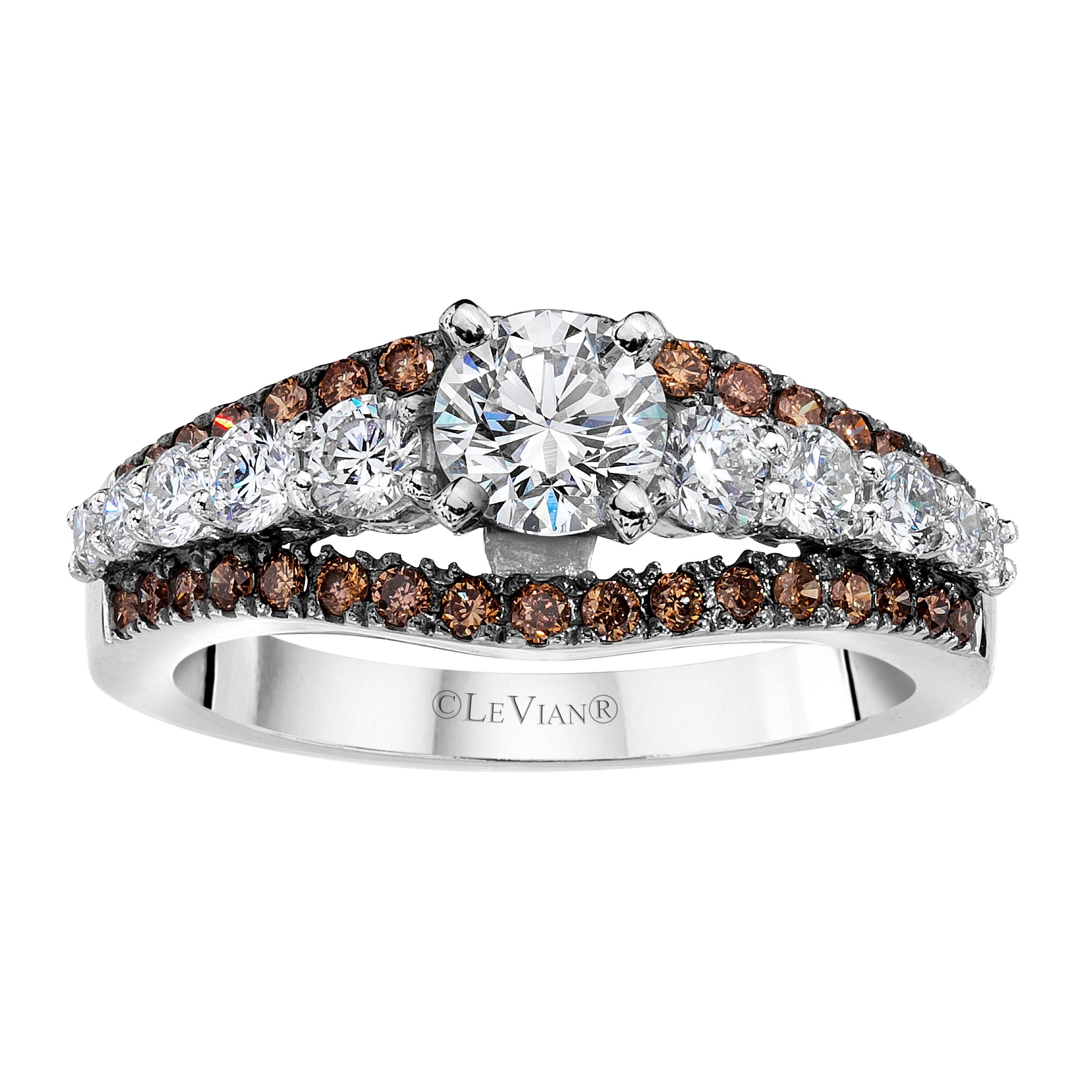LeVian 14K White Gold Round Chocolate Brown Diamond Pretty Bridal Wedding Ring For Sale