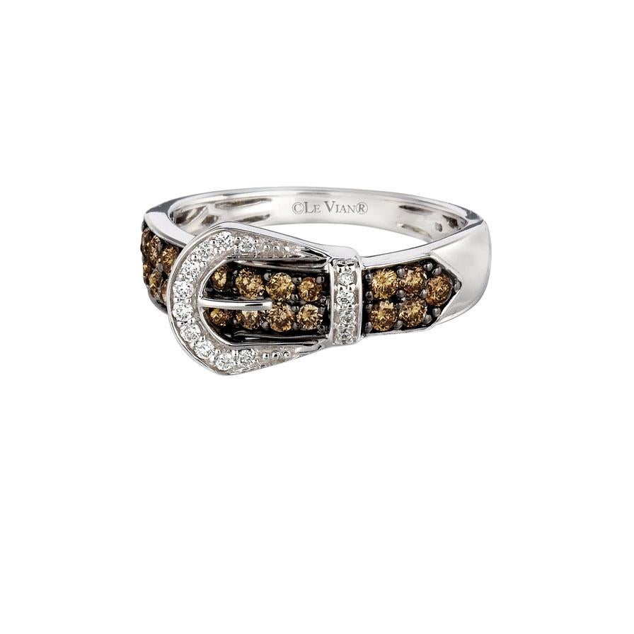 LeVian 14K White Gold Round Chocolate Brown Diamond Pretty Cocktail Buckle Ring
