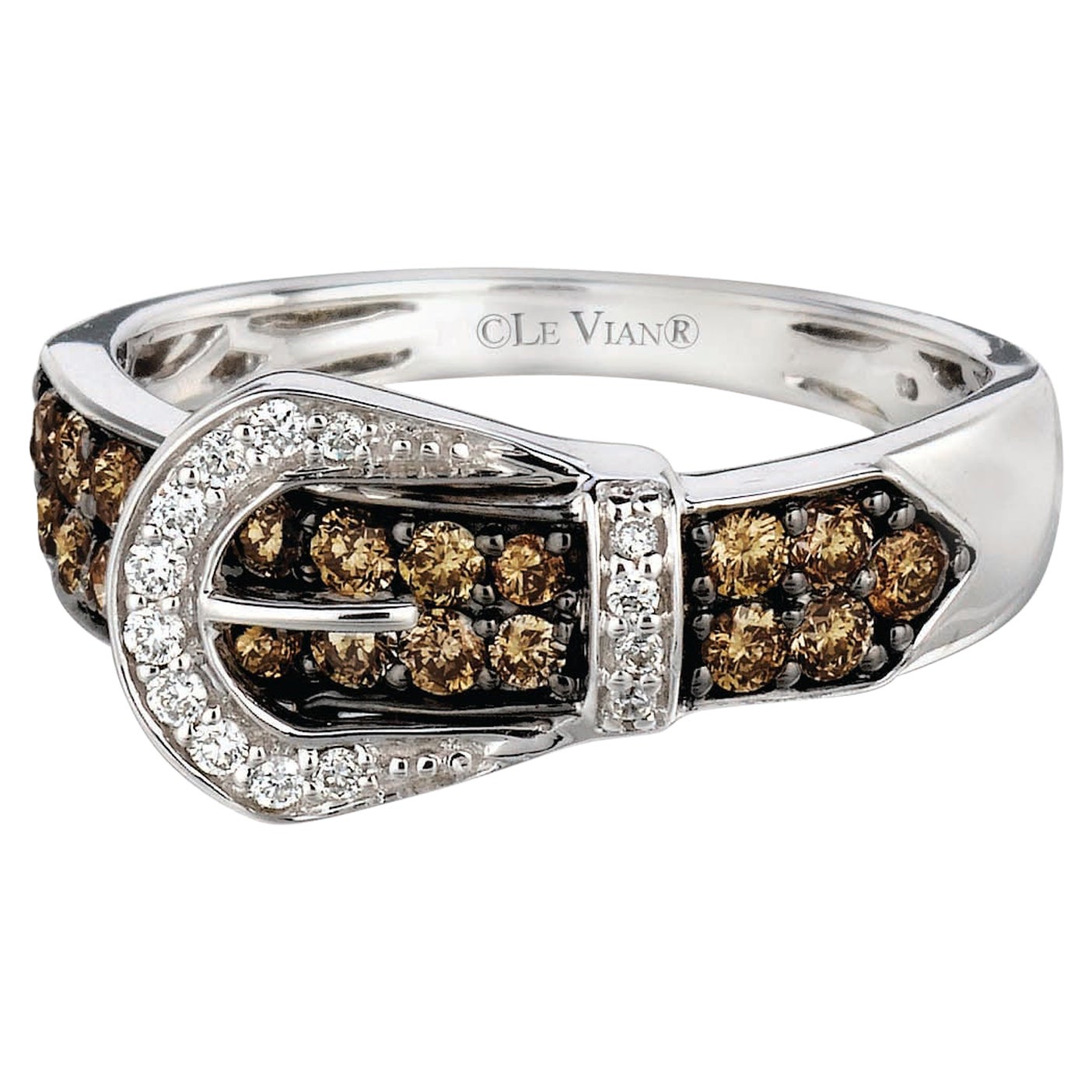LeVian 14K Weißgold Rund Schokolade Braun Diamant Hübsch Cocktail Schnalle Ring