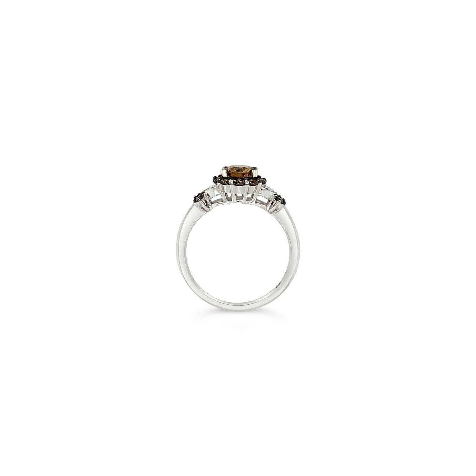 Women's or Men's LeVian 14K White Gold Round Chocolate Brown Diamond Pretty Halo Cocktail Ring For Sale