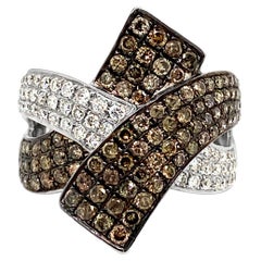 LeVian 14K White Gold Round Chocolate Brown Diamond Twisted Swirl Cocktail Ring