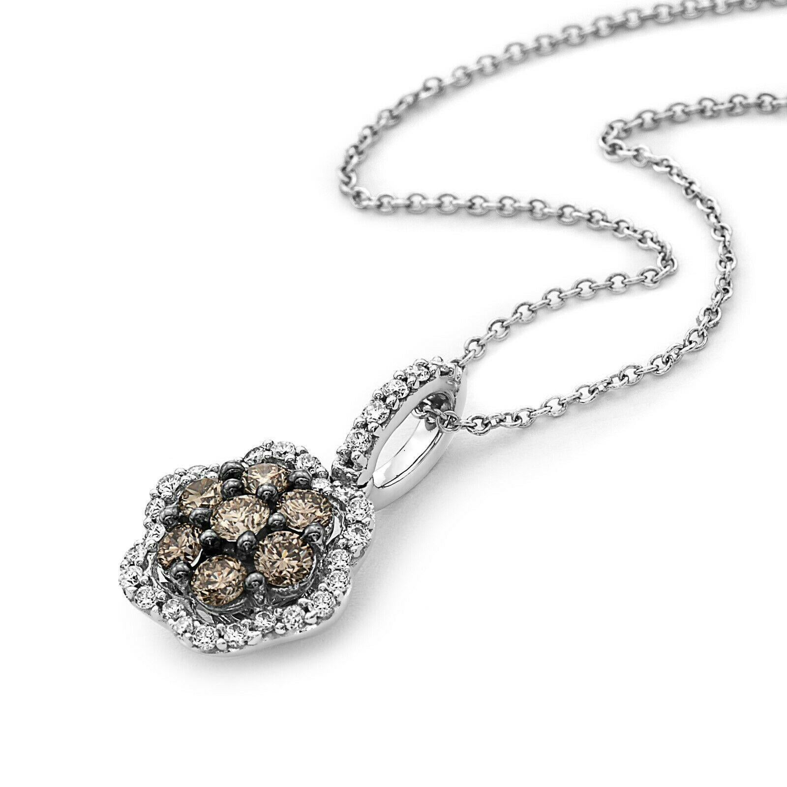 Le Vian 14K White Gold Round Chocolate Brown Diamonds Beautiful Pendant Necklace In New Condition For Sale In Great Neck, NY