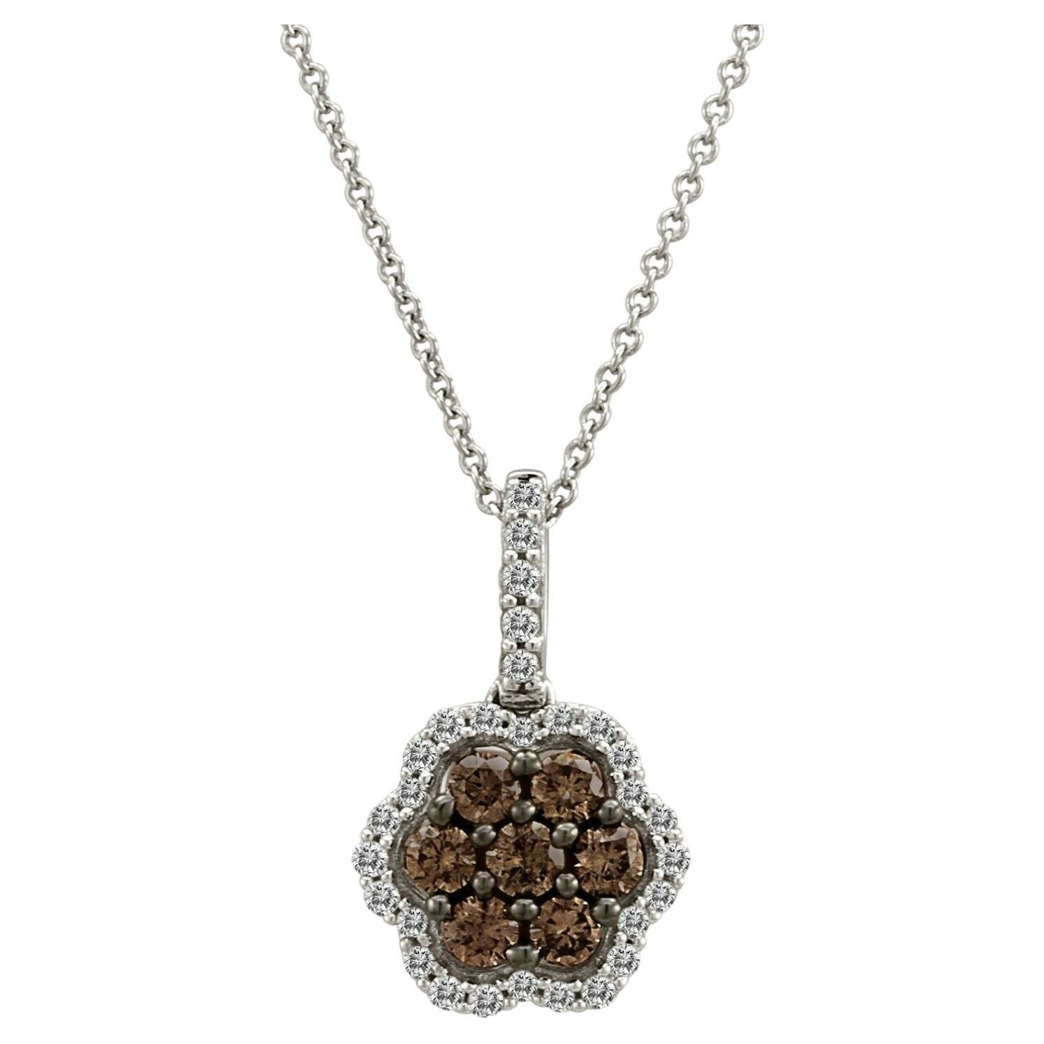 Le Vian 14K White Gold Round Chocolate Brown Diamonds Beautiful Pendant Necklace For Sale