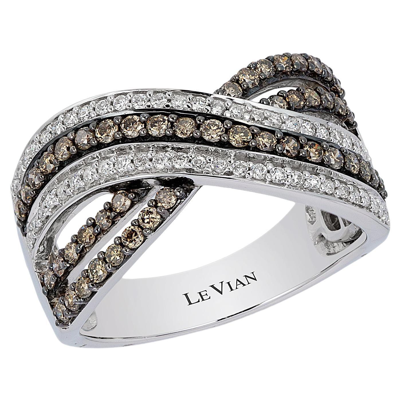 LeVian 14K White Gold Round Chocolate Brown Diamonds Classic Fancy Cocktail Ring For Sale