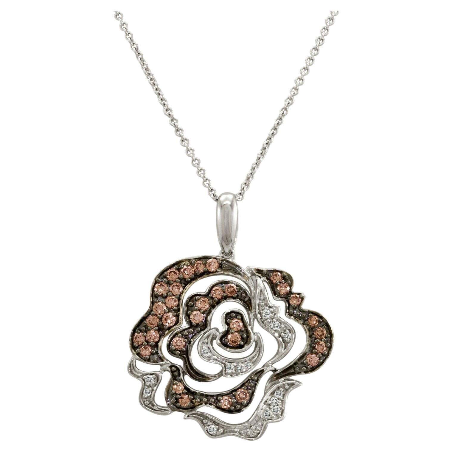 Le Vian 14K White Gold Round Chocolate Brown Diamonds Classy Pendant Necklace For Sale