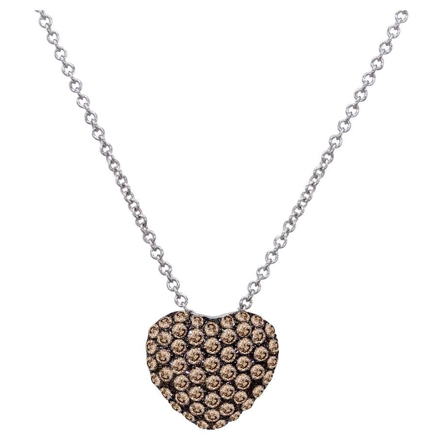 LeVian 14K White Gold Round Chocolate Brown Diamonds Fancy Pendant Necklace For Sale