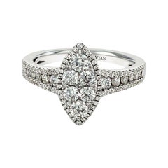 Anello da cocktail LeVian in oro bianco 14K con diamante rotondo, nuovo e bellissimo classico a grappolo