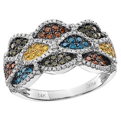 LeVian 14K White Gold Round Multi-Color Diamond Cluster Pavé Cocktail Ring