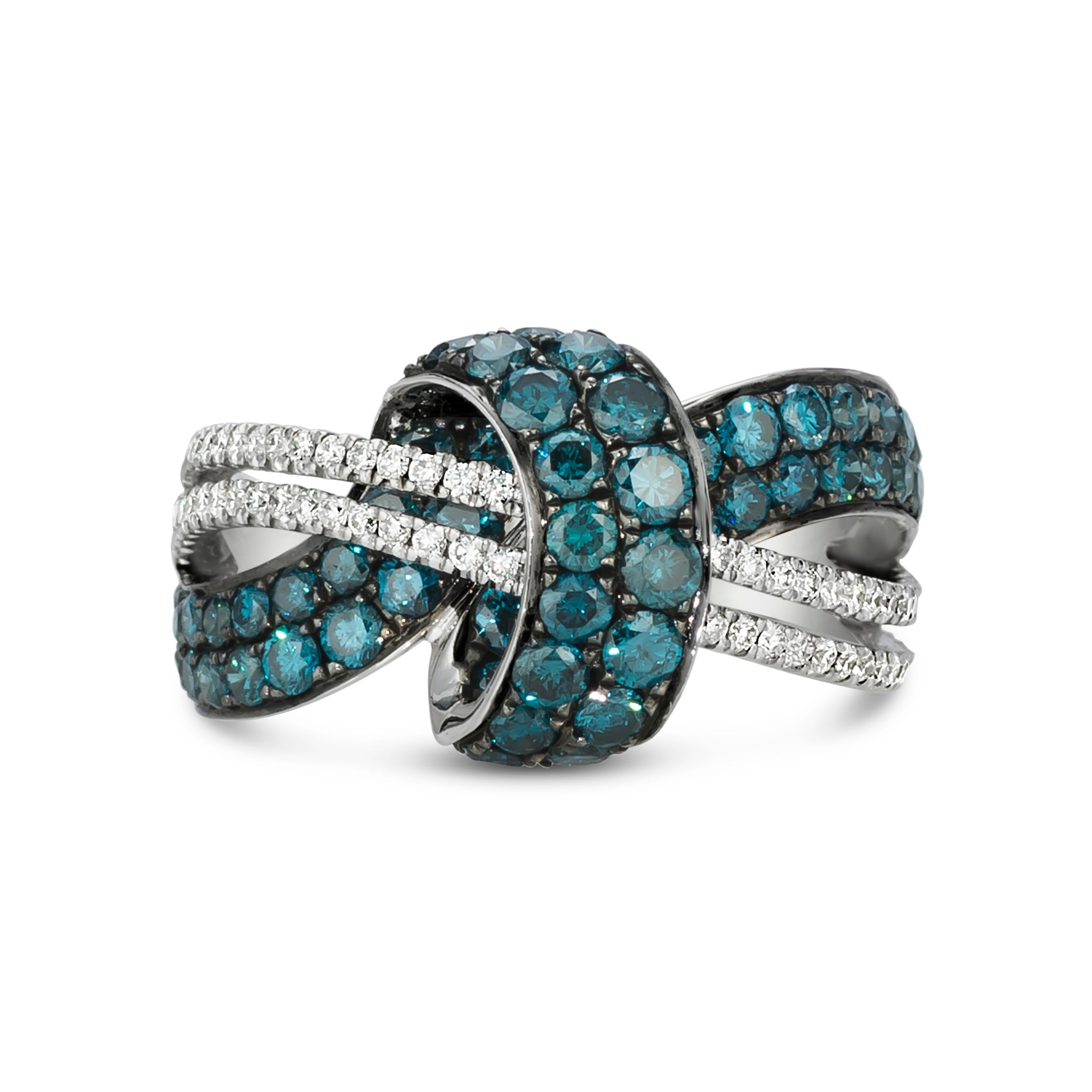 LeVian 14K White Gold Blue Round Diamonds Classic Beautiful Pretty Cocktail Ring