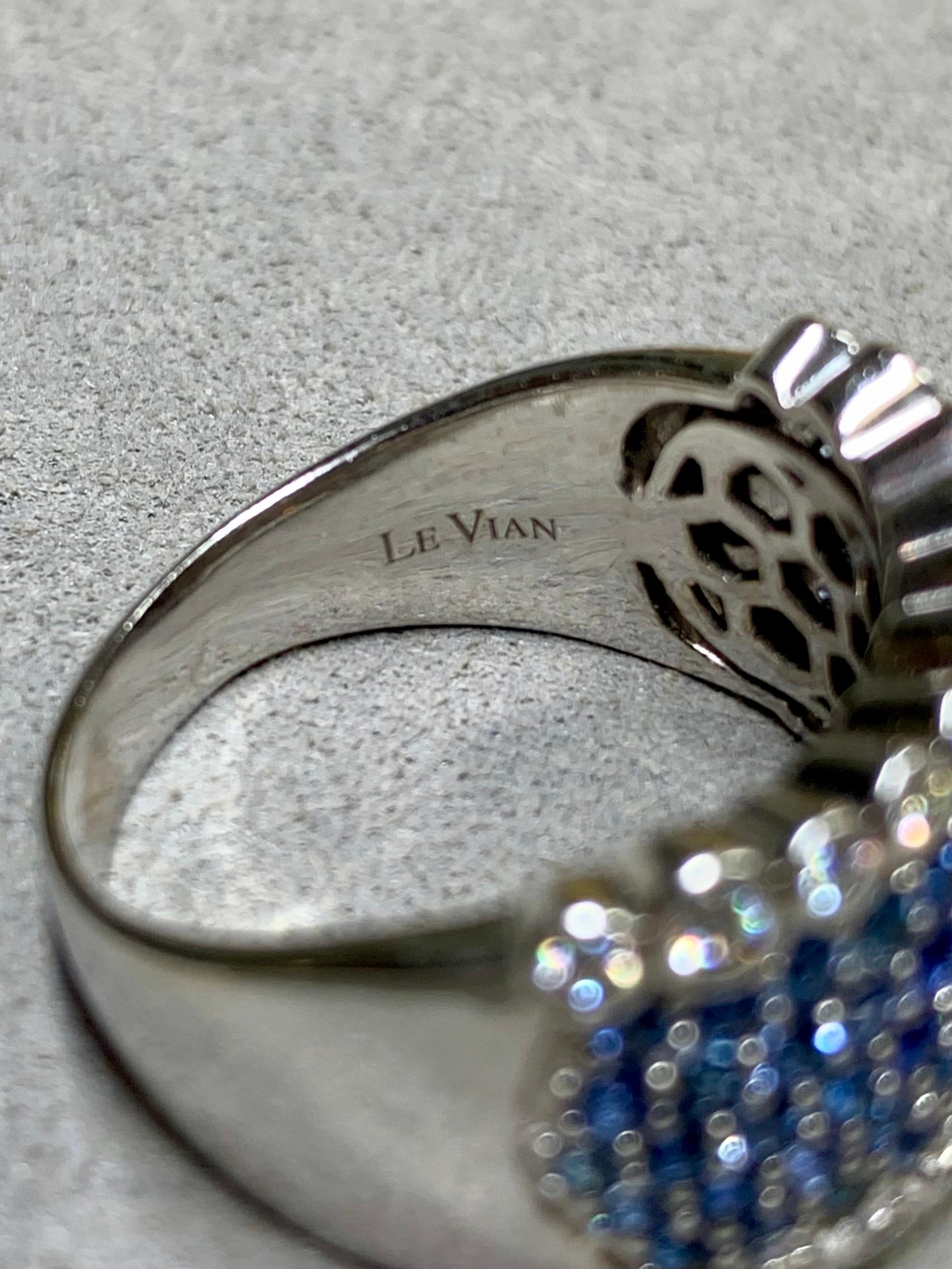 Round Cut LeVian 14K White Gold Sapphire Diamond Wide Band Bubble Cocktail Ring 4.50ctw For Sale