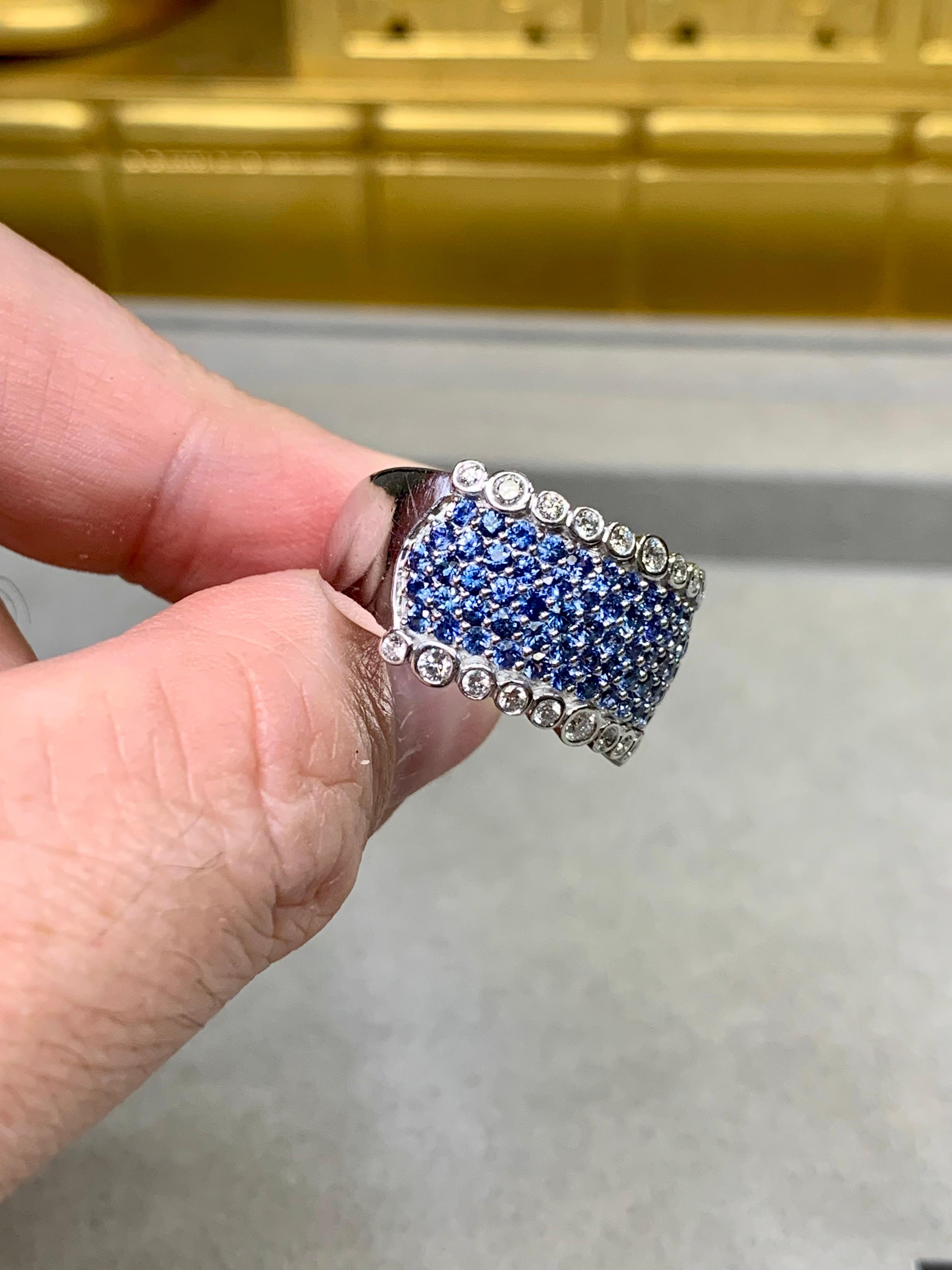 Women's or Men's LeVian 14K White Gold Sapphire Diamond Wide Band Bubble Cocktail Ring 4.50ctw For Sale