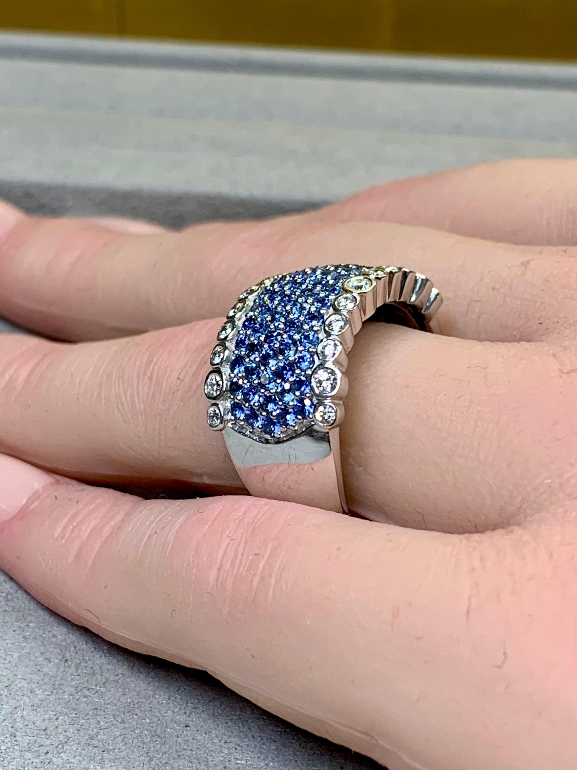 LeVian 14K White Gold Sapphire Diamond Wide Band Bubble Cocktail Ring 4.50ctw For Sale 3