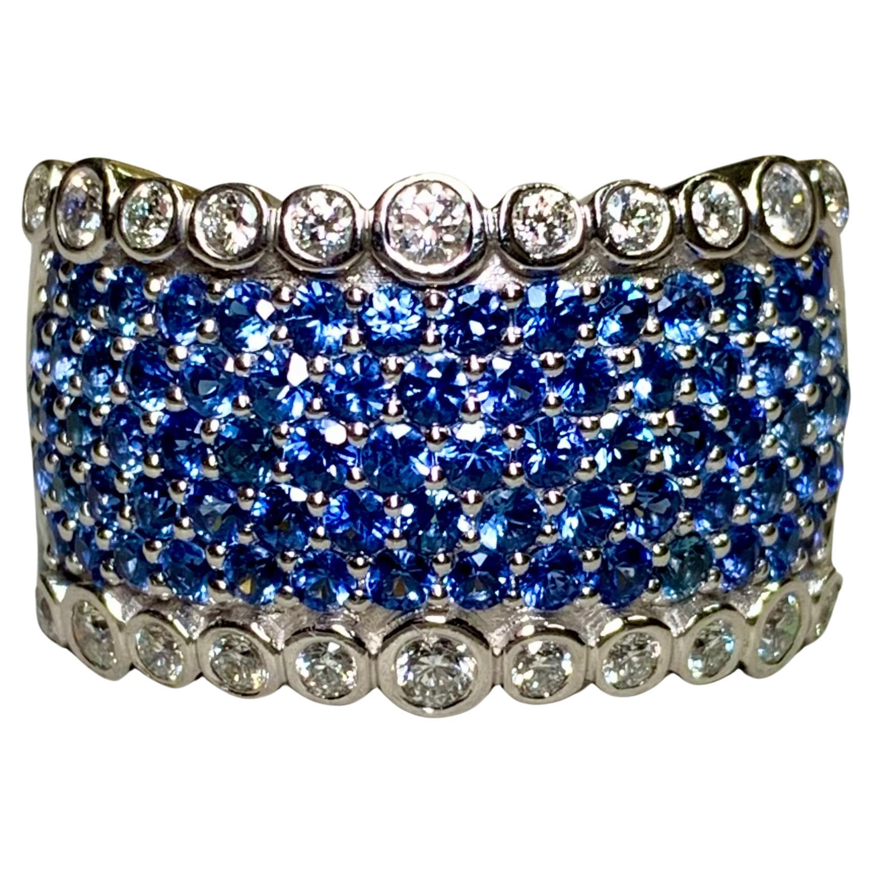 LeVian 14K White Gold Sapphire Diamond Wide Band Bubble Cocktail Ring 4.50ctw