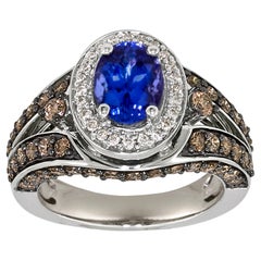 Cocktail-Ring, 14 Karat Weißgold Tansanit runder schokoladenbrauner Diamant Halo