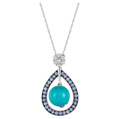 Levian 14K Weißgold Türkis Cabochon Weißer Saphir Violetter Tansanit Anhänger