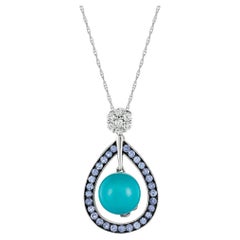 Levian 14K White Gold Turquoise Cabochon White Sapphire Violet Tanzanite Pendant