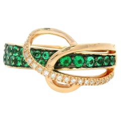 LeVian 14k Yellow Gold 0.58ctw Vivid Emerald & Diamond Crossover Band Ring