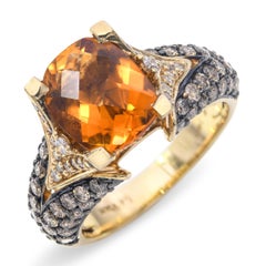 LeVian 14k Yellow Gold 2.64ct Citrine & 2.14ctw White and Chocolate Diamond Ring