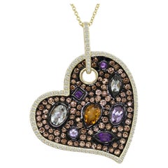 Le Vian 14K Yellow Gold Amethyst Round Brown Diamond Love Heart Pendant Necklace