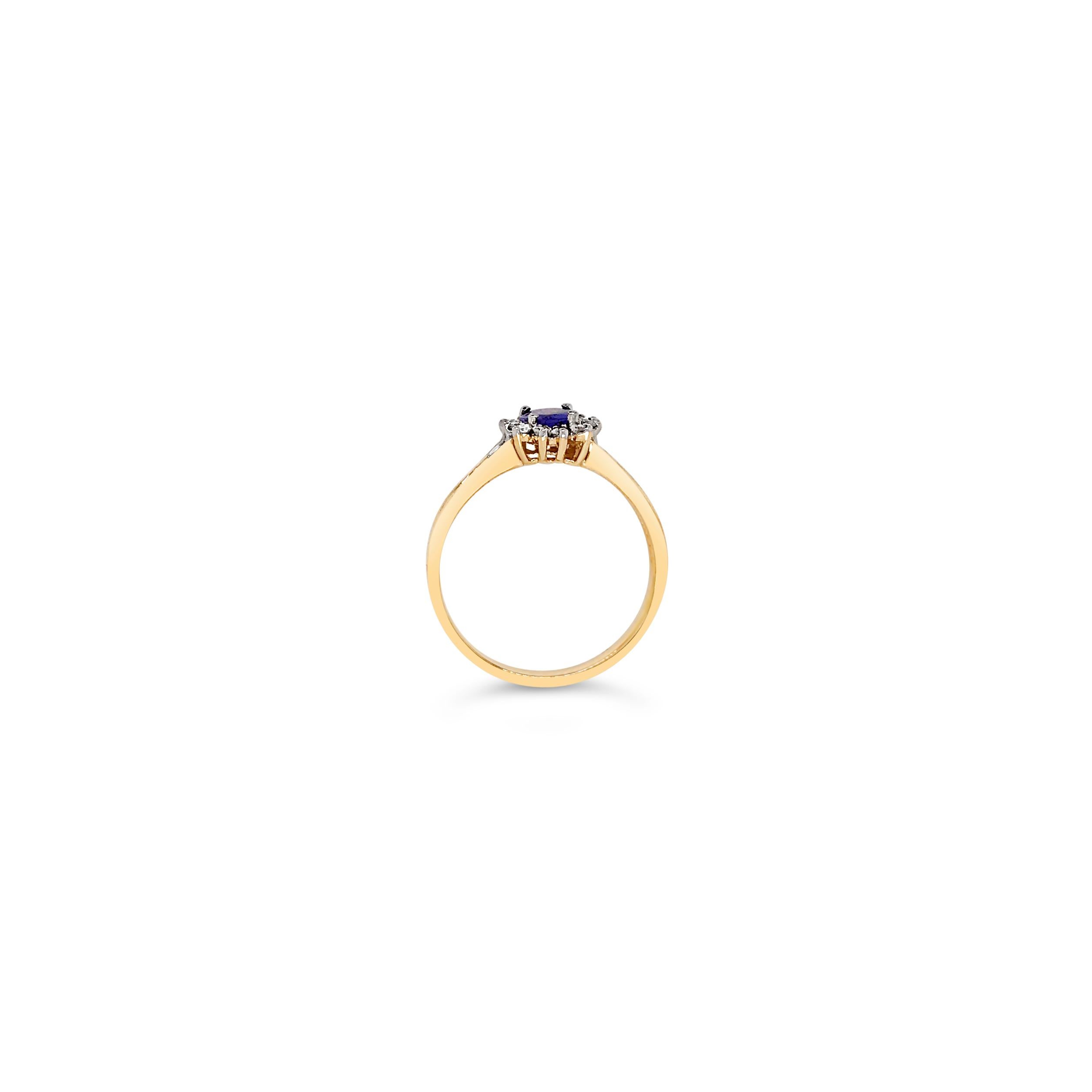 Women's LeVian 14K Yellow Gold Blue Tanzanite Round Diamond Classy Halo Cocktail Ring For Sale