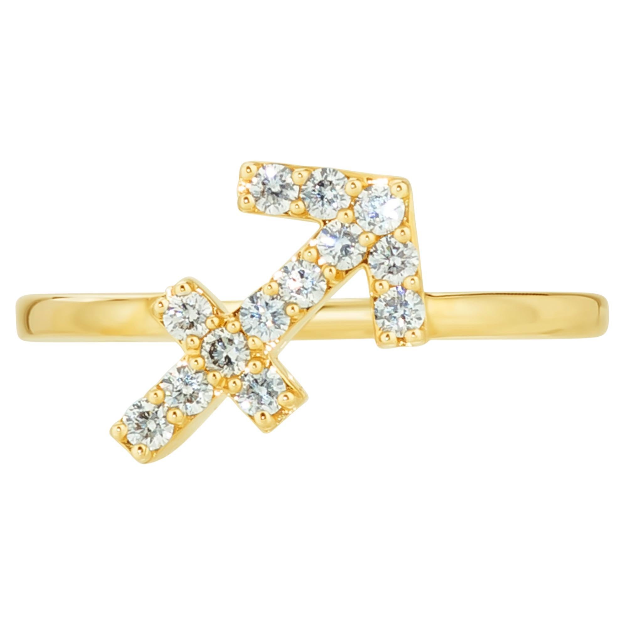 LeVian 14K Yellow Gold Champagne Diamond Sagittarius Zodiac Sign Fashion Ring S7