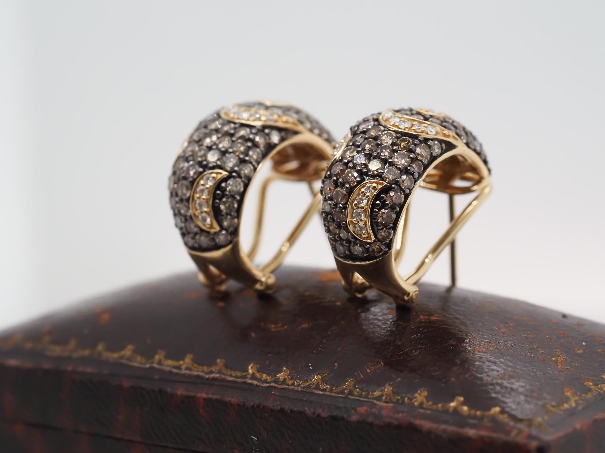 Levian 14K Yellow Gold Chocolate Diamond Huge Hoop Earrings For Sale 5