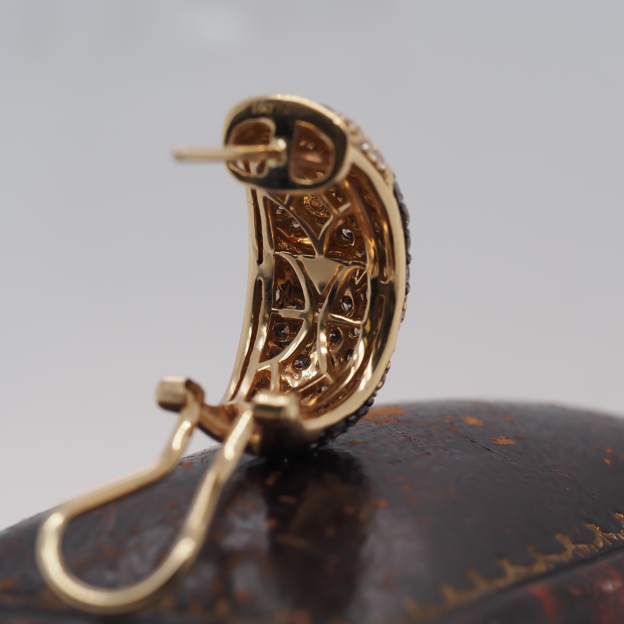 Levian 14K Yellow Gold Chocolate Diamond Huge Hoop Earrings In Excellent Condition For Sale In Hicksville, NY