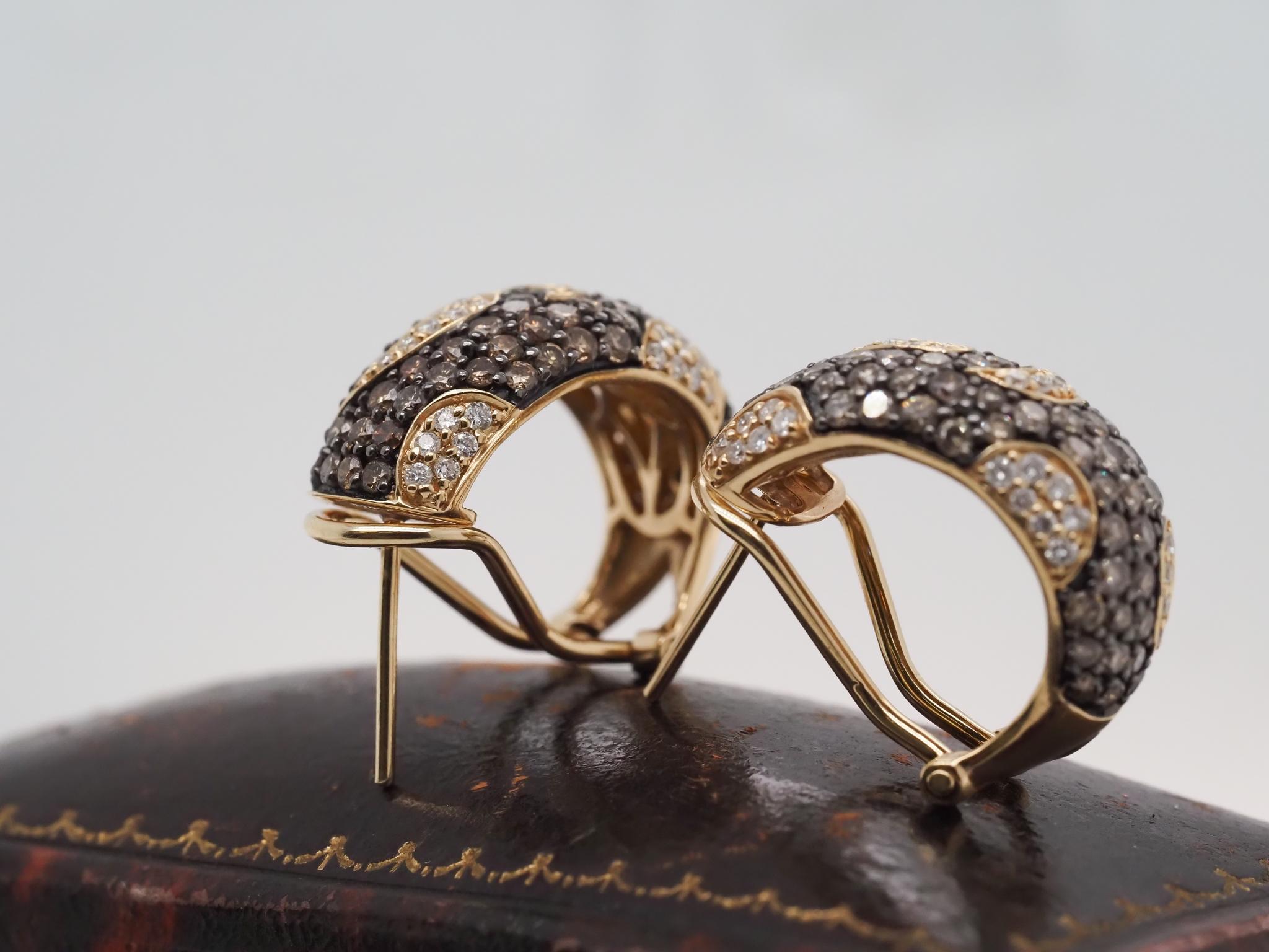 Levian 14K Yellow Gold Chocolate Diamond Huge Hoop Earrings For Sale 1