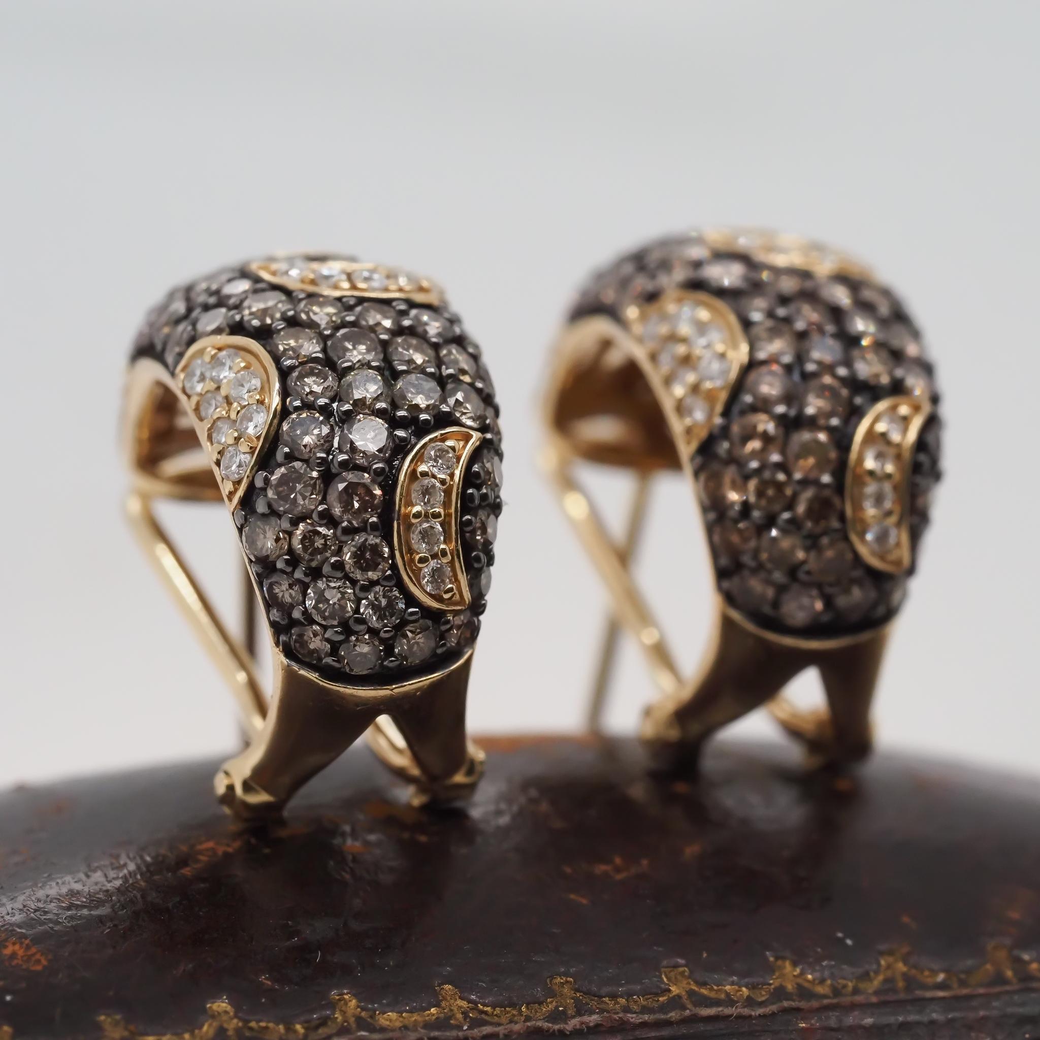 Levian 14K Yellow Gold Chocolate Diamond Huge Hoop Earrings For Sale 2