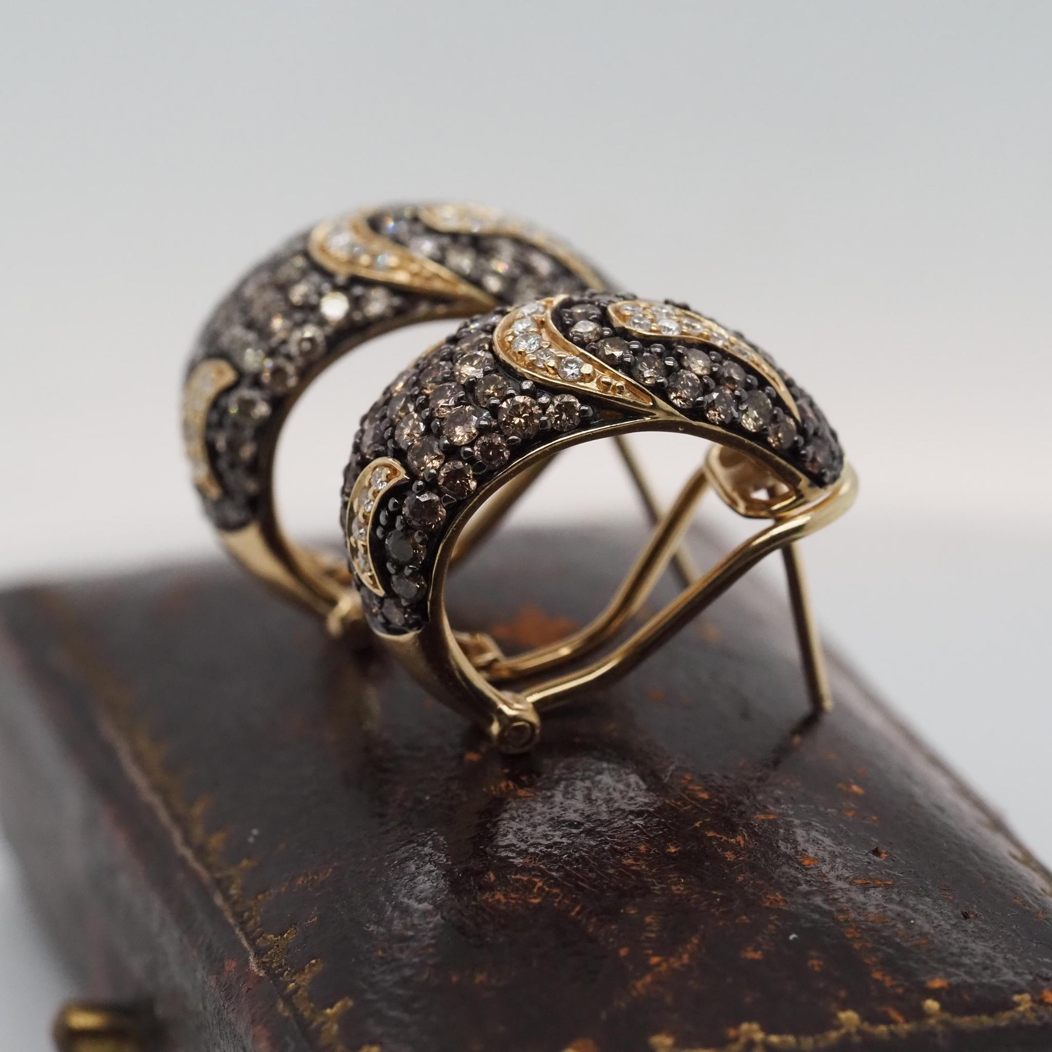 Levian 14K Yellow Gold Chocolate Diamond Huge Hoop Earrings For Sale 3
