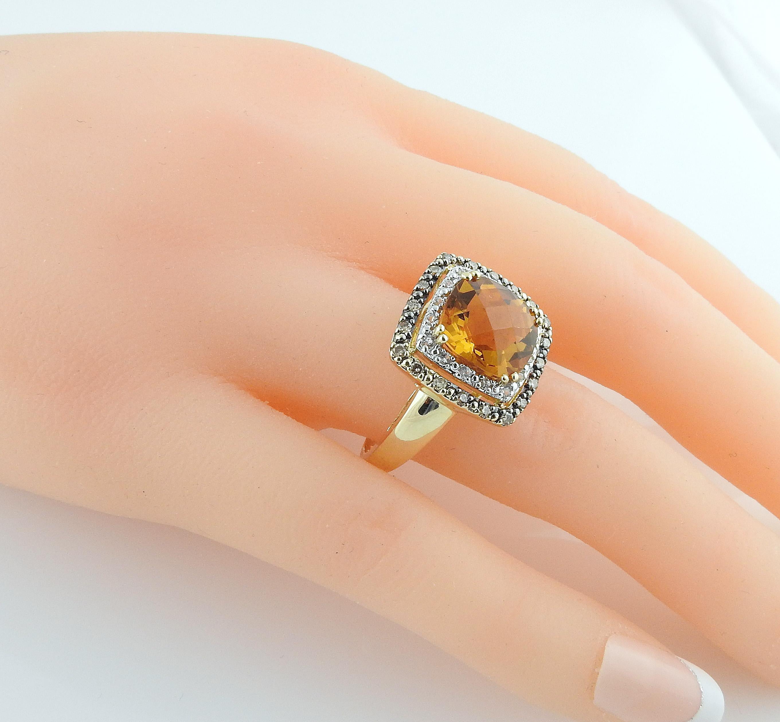 Levian 14K Yellow Gold Cinnamon Citrine White Sapphire Chocolate Diamond Ring Si 4