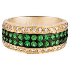 LeVian 14K Yellow Gold Diamond Green Tsavorite Channel Multi Row Band Ring