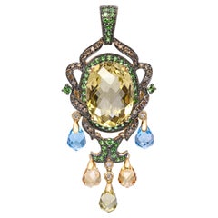 LeVian 14k Yellow Gold Diamond Tsavorite and Multi-Stone Pendant